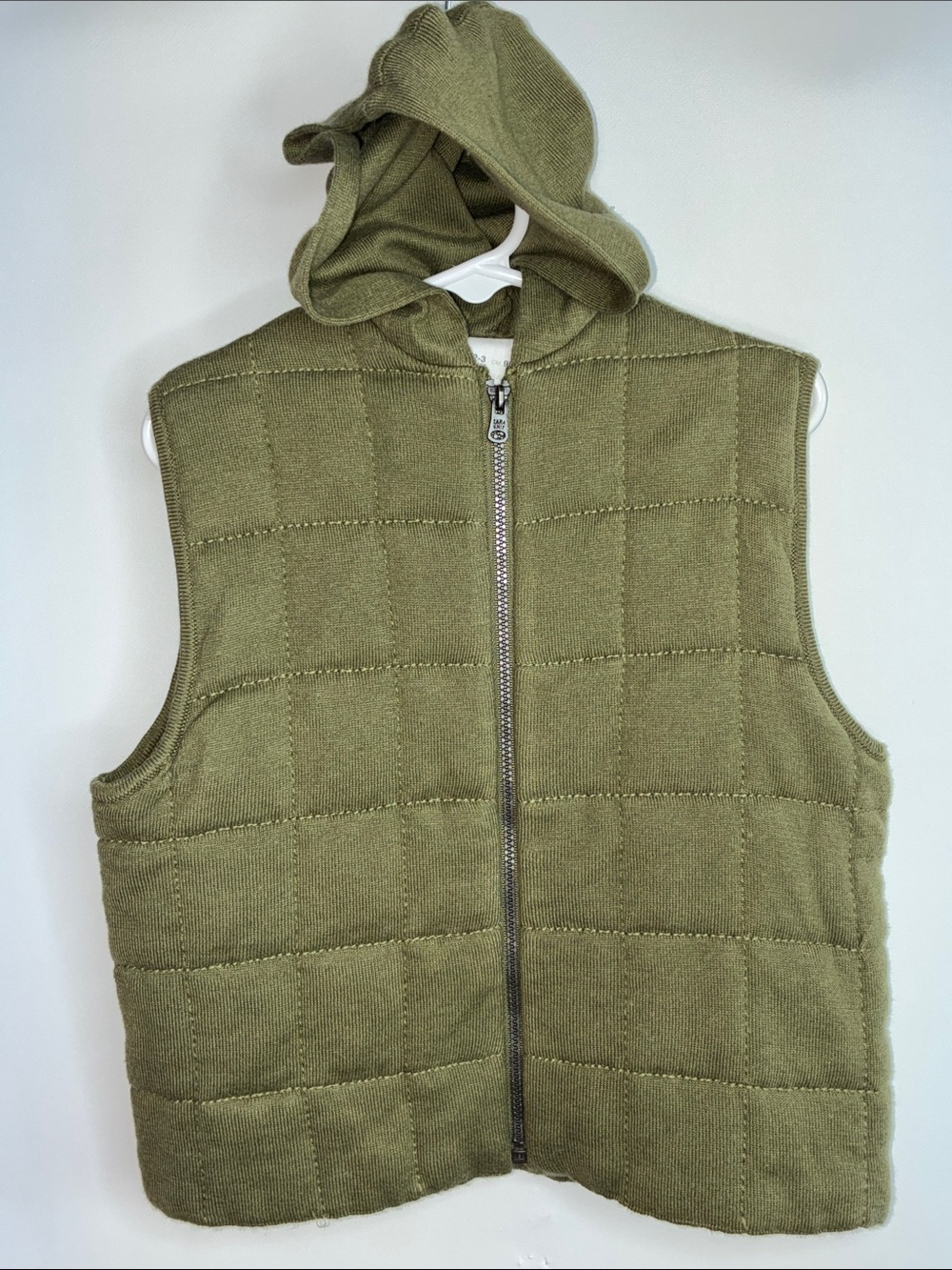 Zara Olive Green Quilted Hooded Vest - Unisex
